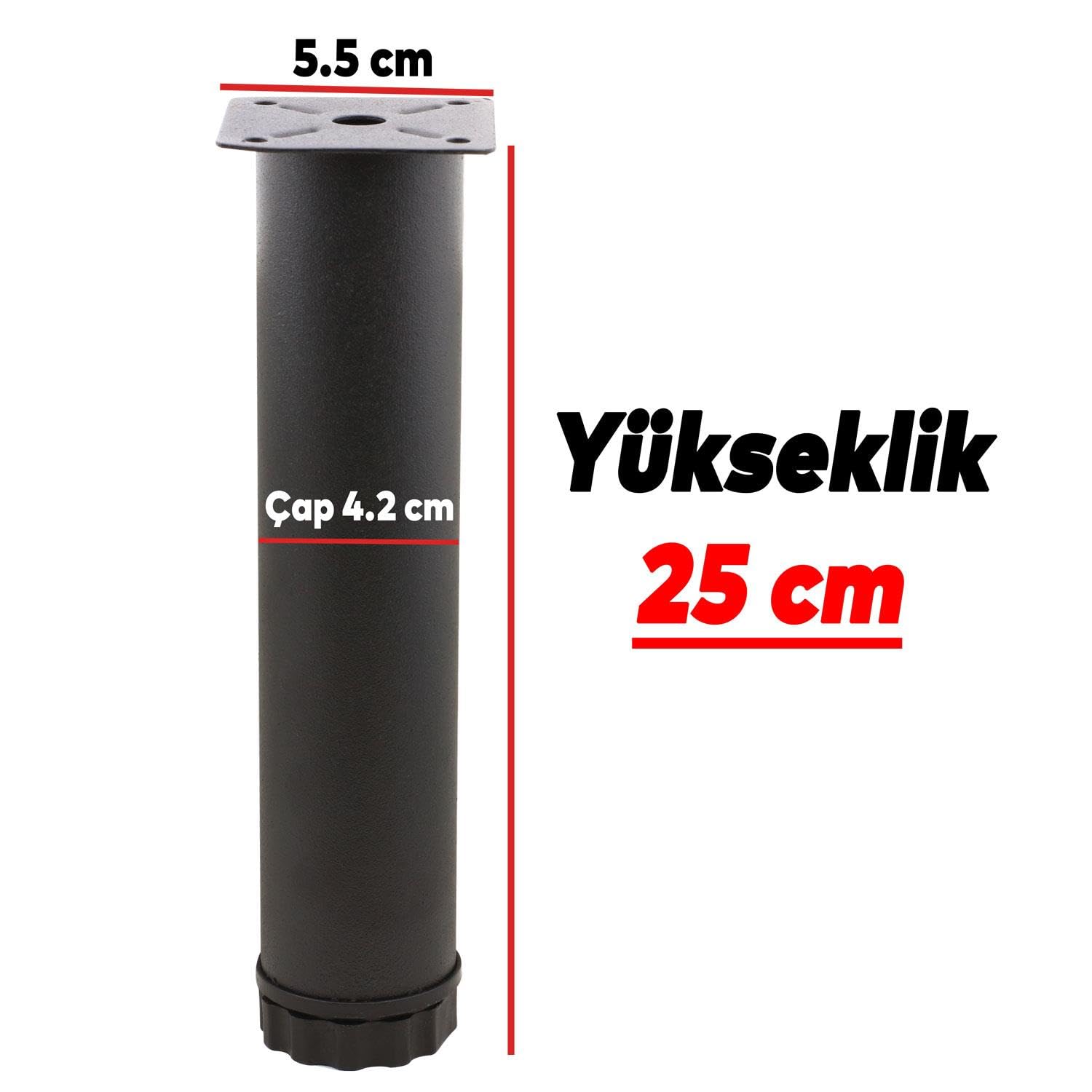 Badem10 8 ADET Mobilya Kanepe Baza Koltuk Metal Destek Ayağı Ayarlanabilir 25 cm Siyah Metal Yükseltici Ayak