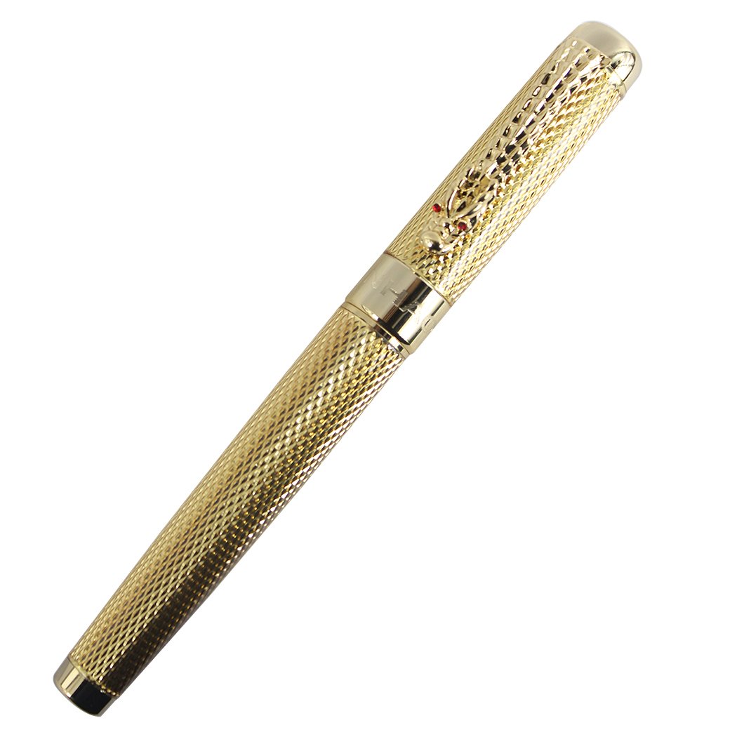 Jinhao Golden Dragon Red Crystal Eyes Fountain Pen with Push in Style Ink Converter Golden - Image 2