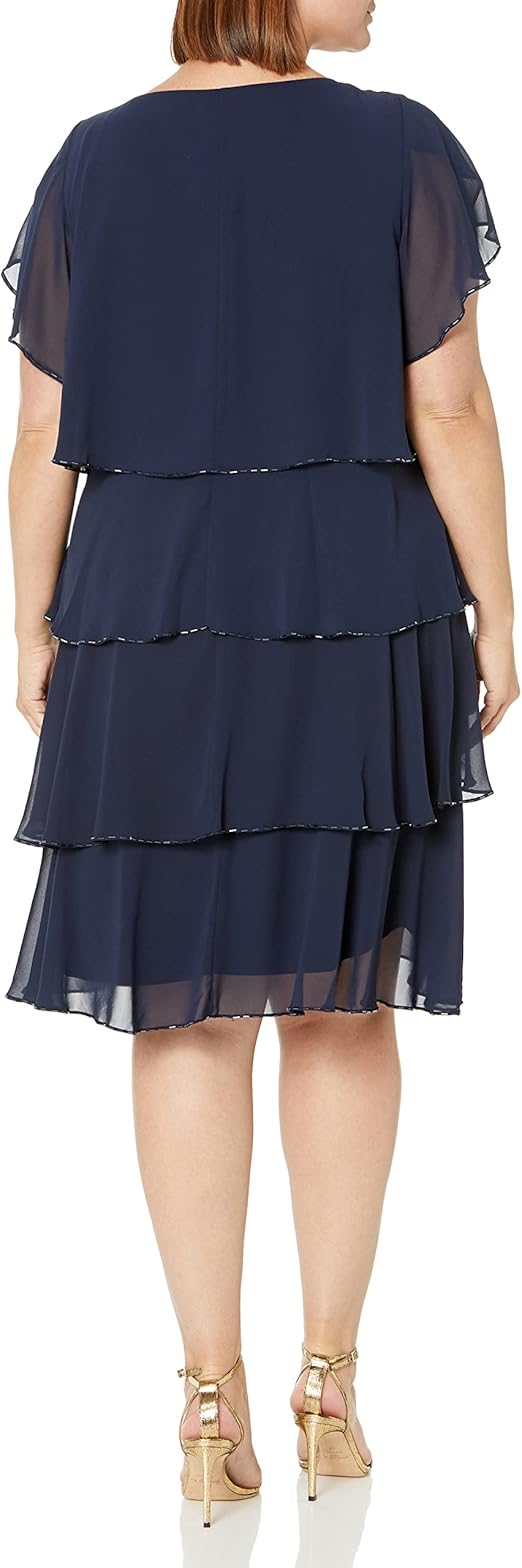 S.L. Fashions Women's Plus Size Capelet Tier Dress with Beaded Detail, New Navy, 22 Plus : Buy Online at Best Price in KSA - Souq is now Amazon.sa: Fashion S.L. Fashions Women's Plus Size Capelet Tier Dress with Beaded Detail, New Navy, 22 Plus : Buy Online at Best Price in KSA - Souq is now Amazon.sa: Fashion