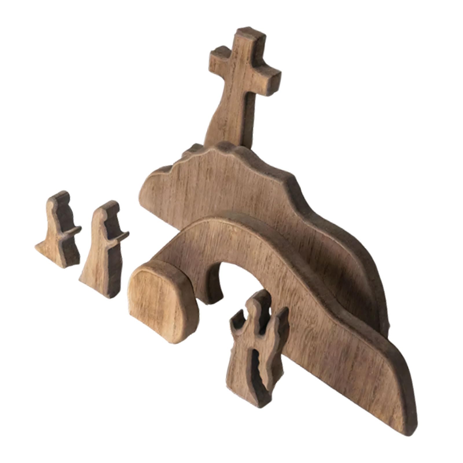 Wooden Empty Tomb Easter Scene with Crosses, Resurrections Decor Set Easter Resurrections Scene Set