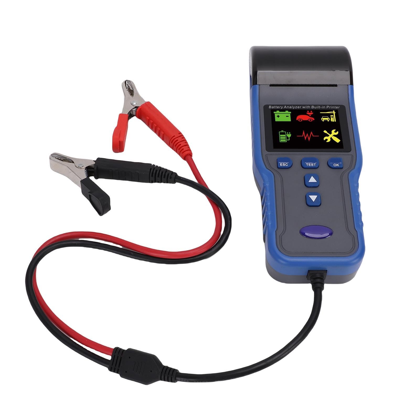 lyrlody Tester Batteria per Auto Tester Carico Batteria 12V 24V con Stampante ABS Analisi a Fili da 100 a 2000CCA Riconoscimento Automatico per Auto Camion Moto Barche