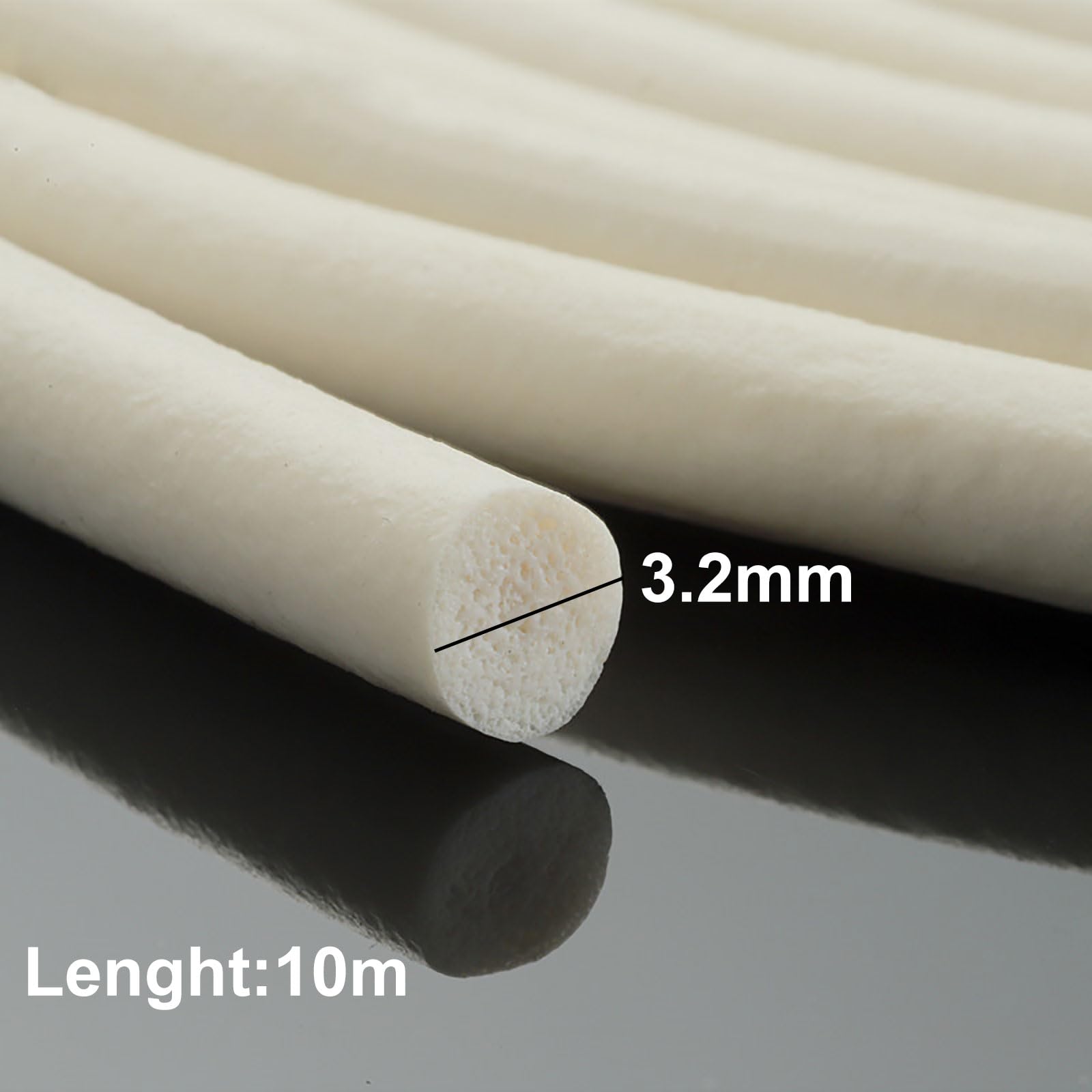 COYOUCO Silicone Foam Seal Strip, Sponge Rubber Weather Seal Strip Round Rubber Cord Solid,3-3.8Mm Diameter,10M Length,3.2mm