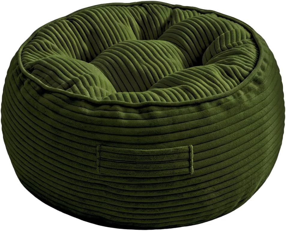 11" Washable Round Floor Pillow for Adults Thick Meditation Cushion for Sitting Large Yoga Pillows on Floor Ottoman to Elevate Leg for Tatami Living Room,22x22 Inch, Green