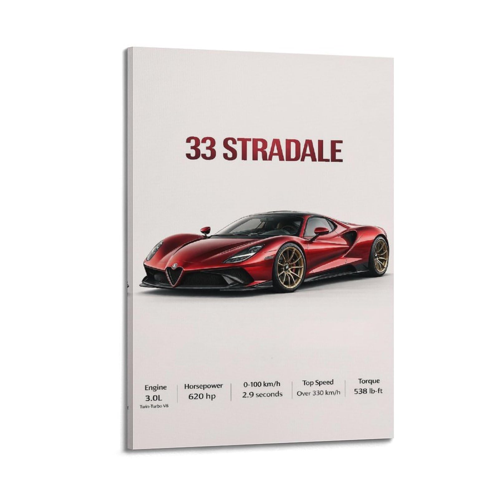 OKAHYS Supercar Racing Poster 33 Stradale Sportscar Modern Decorative Canvas Prints - Ideal Wall Art for Family, Man Cave, Game Room, Boys & Girls Bedroom 20x30inch(50x75cm)