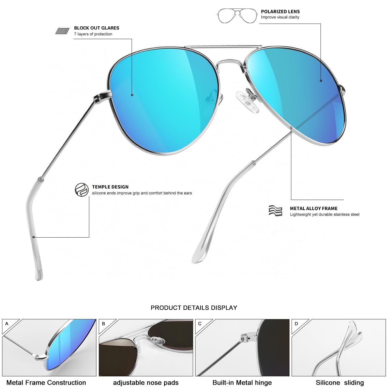 SEKKAF Gafas de sol polarizadas estilo aviador para niños y niñas, clásicas, ligeras, con marco de metal, lentes de protección UV400