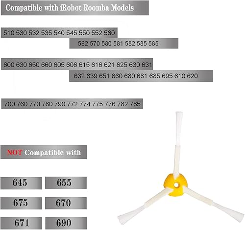 Miniatura 3 de Cepillos laterales reemplazados (paquete de 3) compatibles con aspiradora iRobot Roomba serie 500, 600 y 700, cepillos laterales de 3 brazos