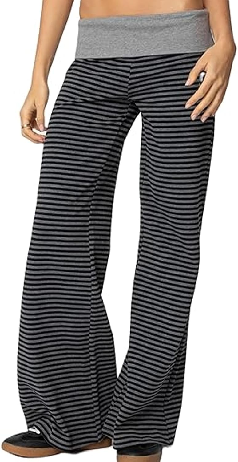 Nicoxijia Fold Over Yoga Pants for Women Low Rise Wide Leg Sweatpants Color Block Flare Leggings Y2k Bootcut Gym Lounge Pant