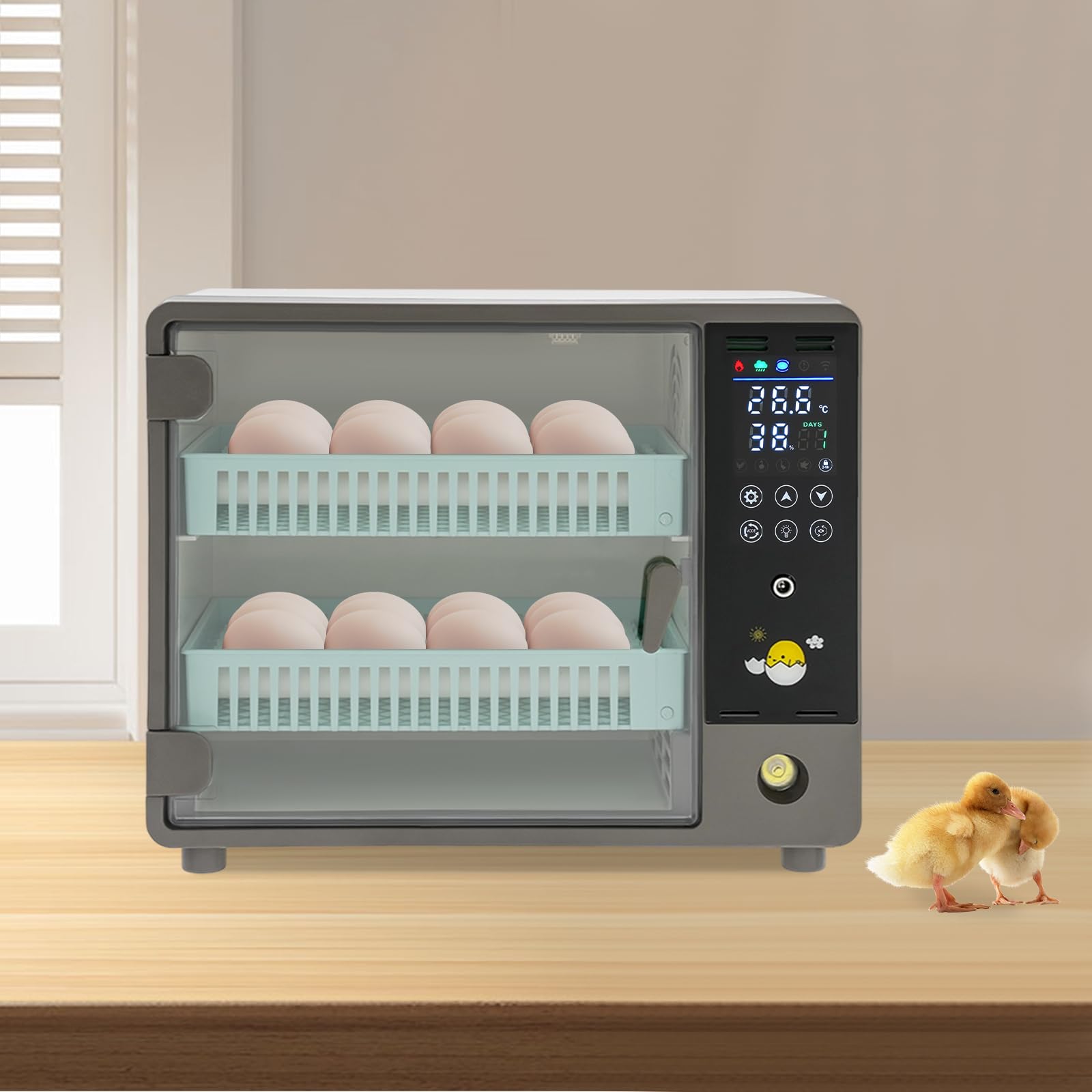 24 Eier Desktop Automatische Brutmaschine, Eierbrutmaschine, Incubator Rechteckig, Vollautomatische Brutmaschine, für 24 Eier Eierbrutmaschine mit Stromversorgung