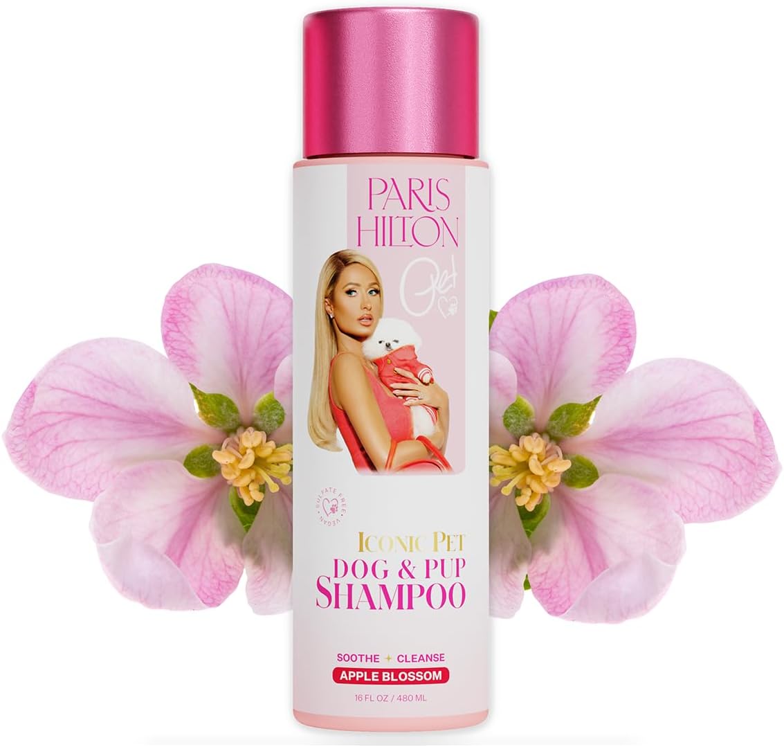 Paris HiltonDog Shampoo - Sweet Floral Apple Blossom Scent, Sulfate-Free Vegan & Hypoallergenic for All Dog Breeds, with Oatmeal & Aloe for Healthy Coats & Salon-Quality Grooming, 16oz (480ml)