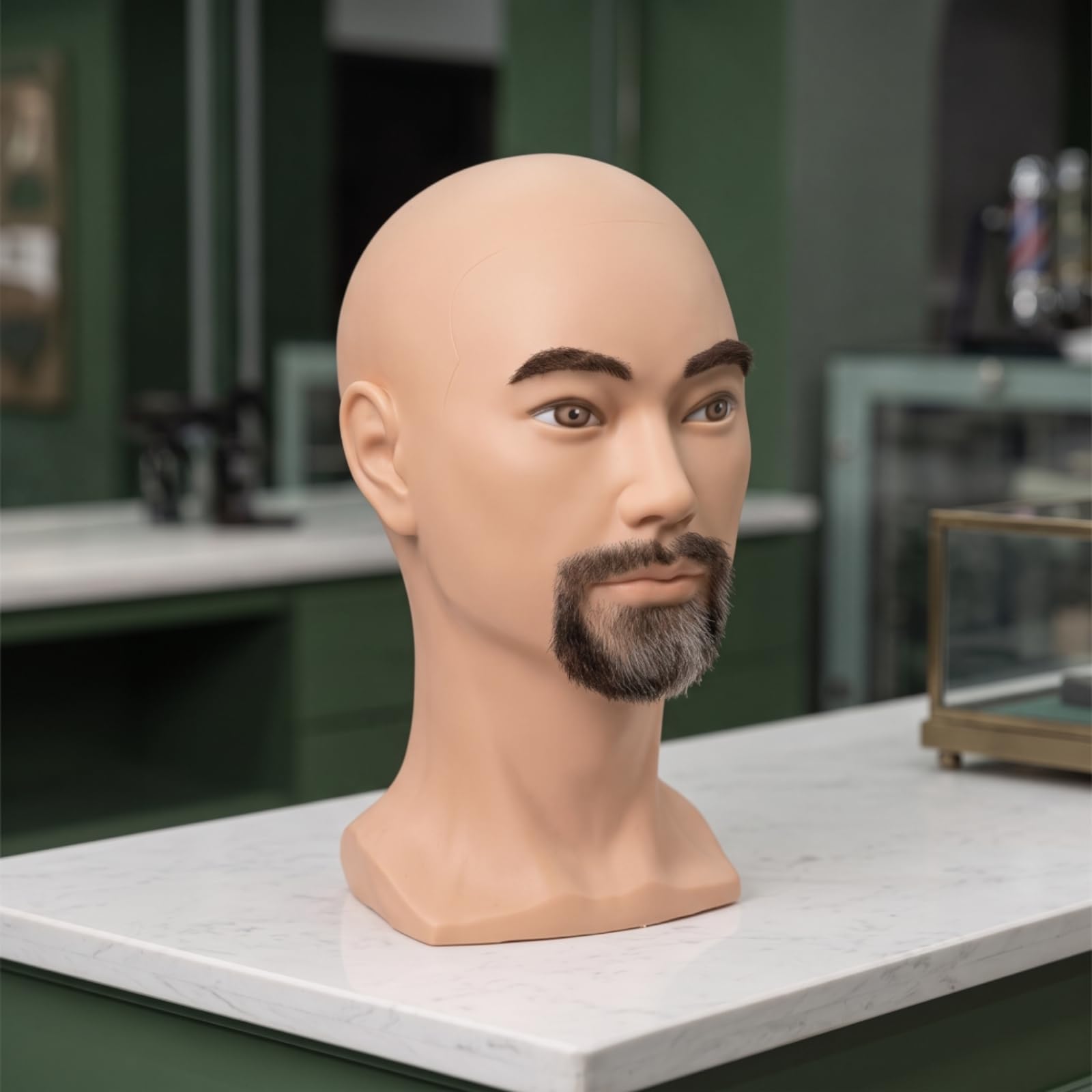 Bart Übungskopf Mannequinkopf Trainingskopf Friseurkopf mit Realistischer Männerbüste Und Bartauflage aus PVC mit Sicherem Stand für Salon Werkstatt Schulraum, L30T-O-Bart