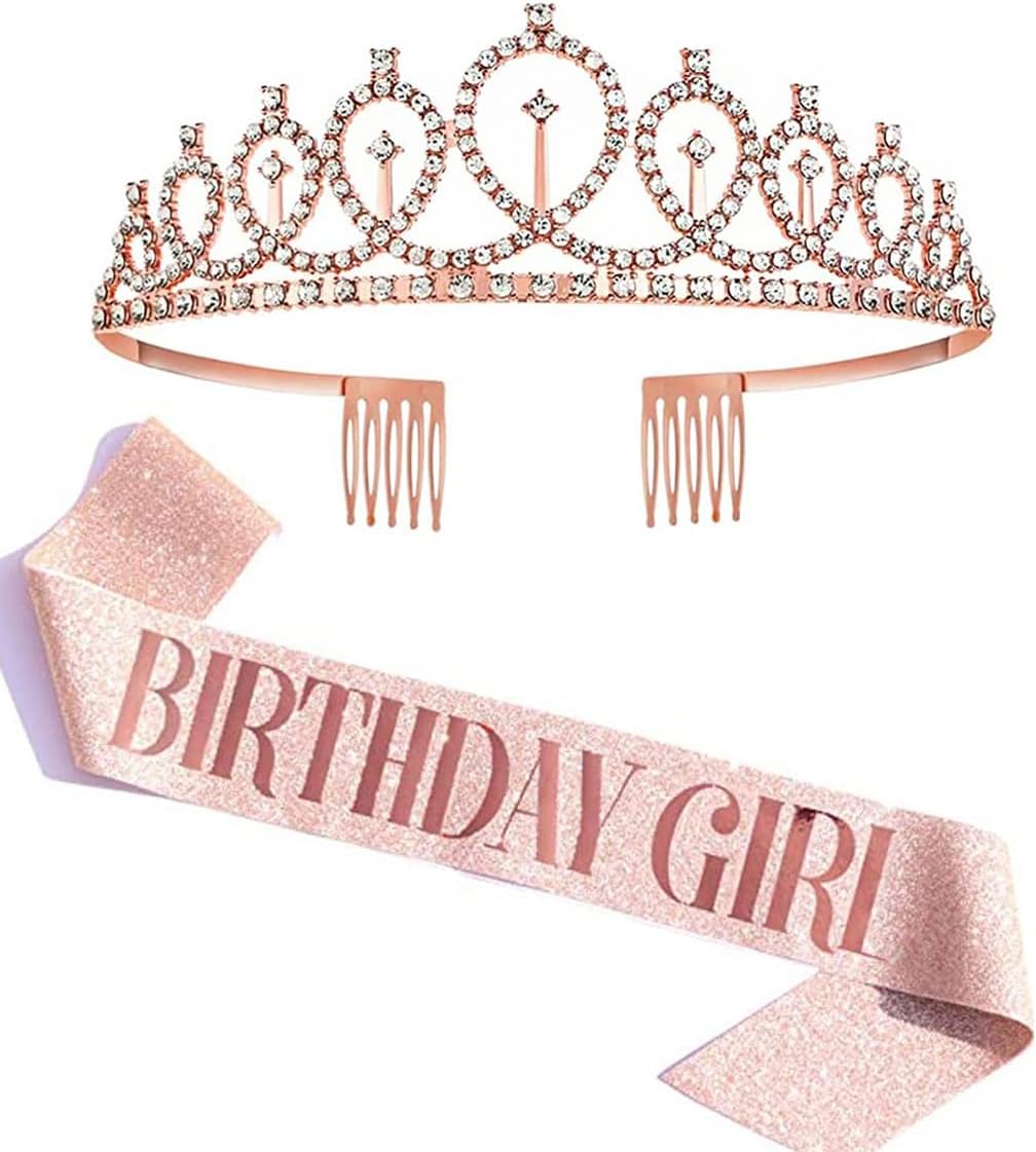 Latest Birthday Sash and Crown for Girls Decorations Items Birthday Gifts for Girls Women Kids Sister Best Friend 10, 15, 16, 12, 18, 20, 8 + years Teenager (Rose Gold) (14860hb)