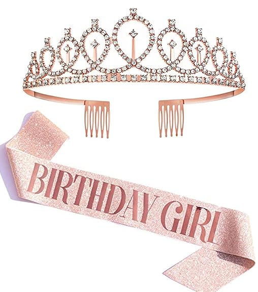 Shining Diva Fashion Latest Stylish Birthday Sash and Crown - Pack of 2 Pcs | Birthday Queen Crown | Birthday Gifts for Best Friend, Sister, Teenager | Birthday Decorations Items