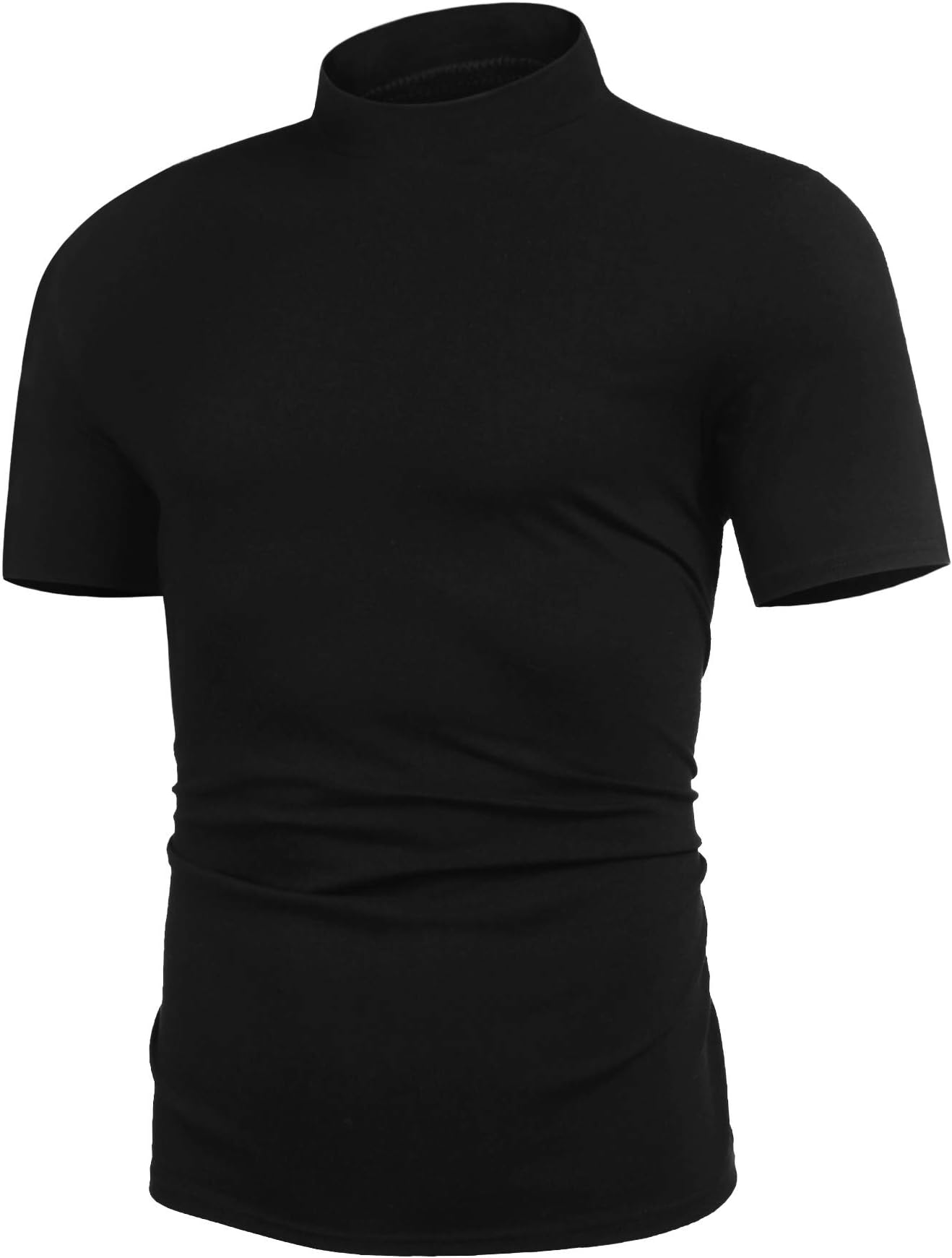 - Mens Casual Turtleneck Mock Neck T Shirt Slim Fit Short Sleeve Summer Basic Tops