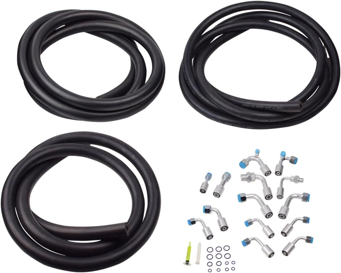 A/C Air Conditioning Ext Length Hoses & Fittings & O-rings Kit #6/#8/#10 Hoses