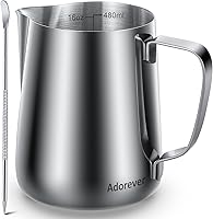 Vista 1 de Adorever Jarra espumadora de leche, taza espumadora de leche de acero inoxidable de 16 onzas y 16.2 fl oz, barra de café, cafetera de capuchino