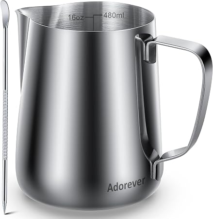 Adorever Milk Frothing Pitcher, 16oz 480ml Milk Frother Cup Stainless