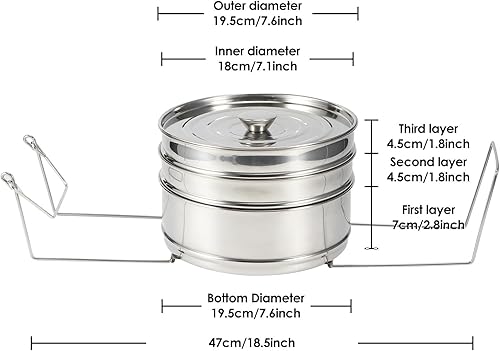 Miniatura 2 de Sartenes apilables para vaporizador, accesorios de olla a presión de acero inoxidable de 3 niveles con mango de honda olla en olla vaporera de