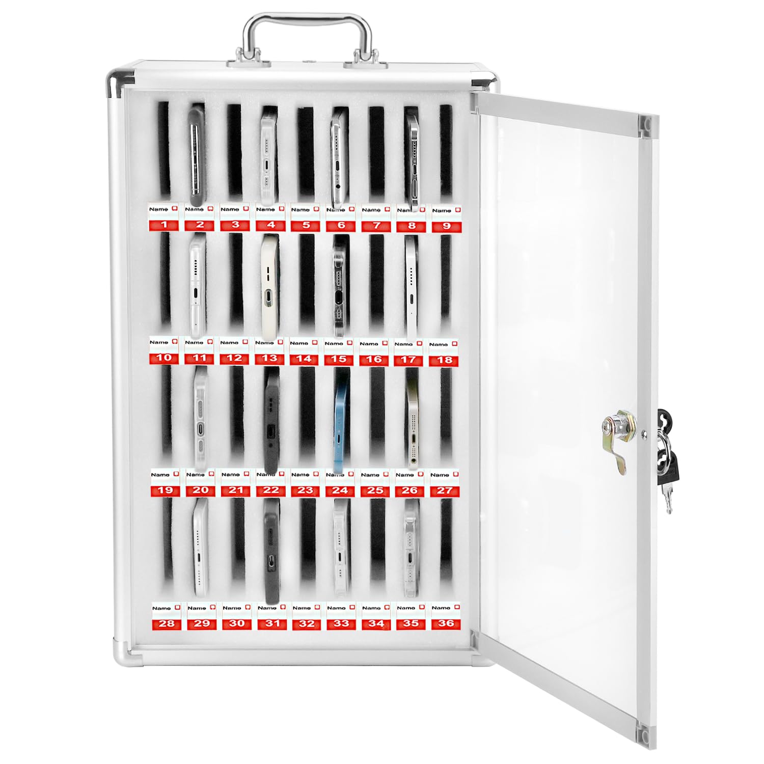 QWORK® gabinete de Almacenamiento para teléfono Celular 36 Ranuras para Montaje en Mesa y Pared, Caja Fuerte para teléfono Celular con Cerradura de Seguridad para escuelas y oficinas