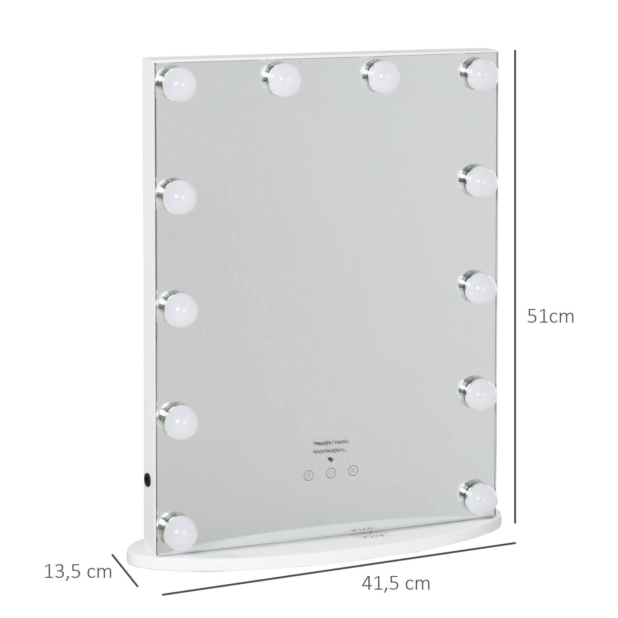 HOMCOM Miroir Maquillage Hollywood Lumineux LED intensité réglable pour Coiffeuse dim. 41L x 13P x 51H