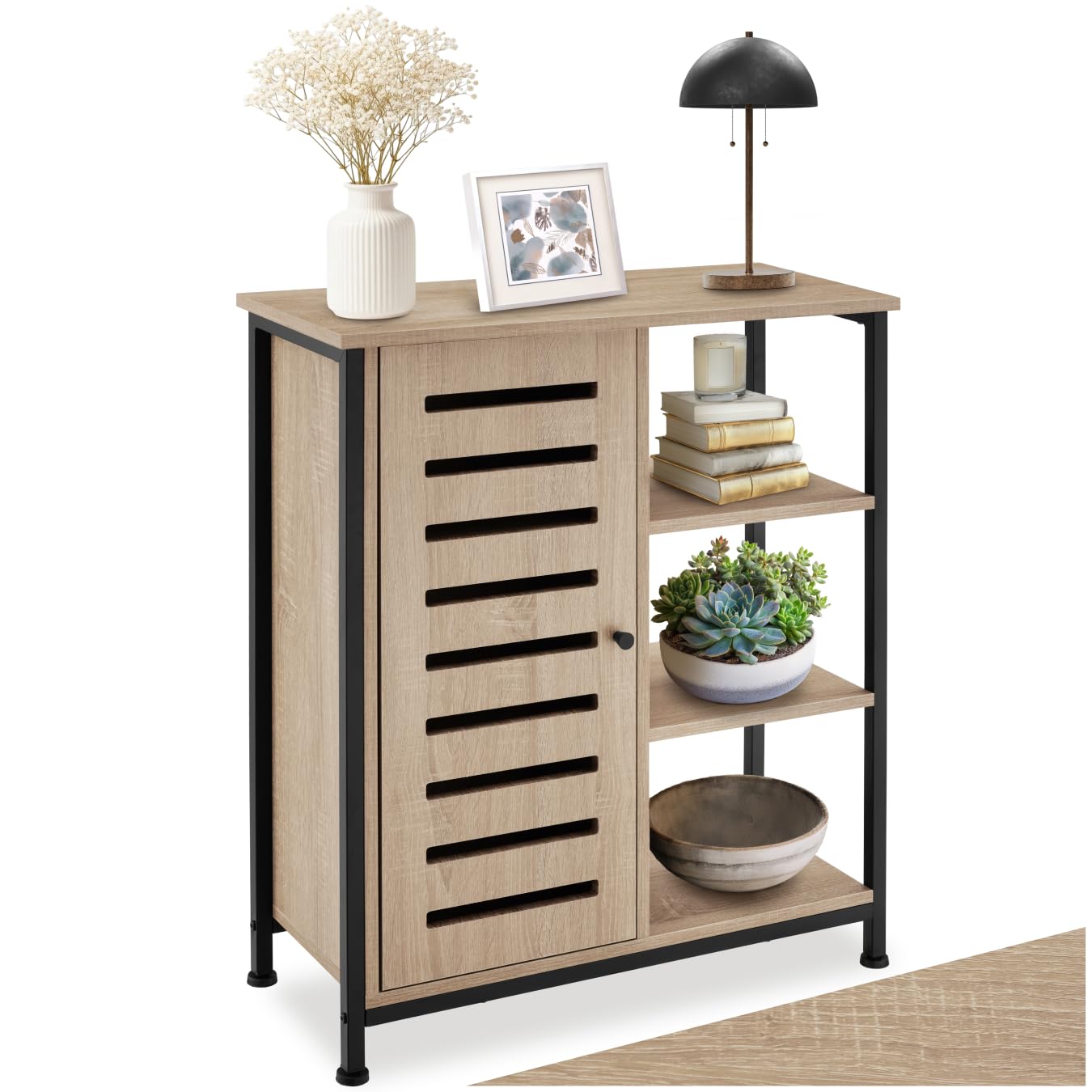 tectake® Aparador Estilo Industrial con Armario Dormitorio, Mueble Baño, Estanterias Almacenaje, Estanteria Baño - 71 x 32 x 82 cm Puerta a la Izquierda Madera Industrial Clara, Roble Sonoma