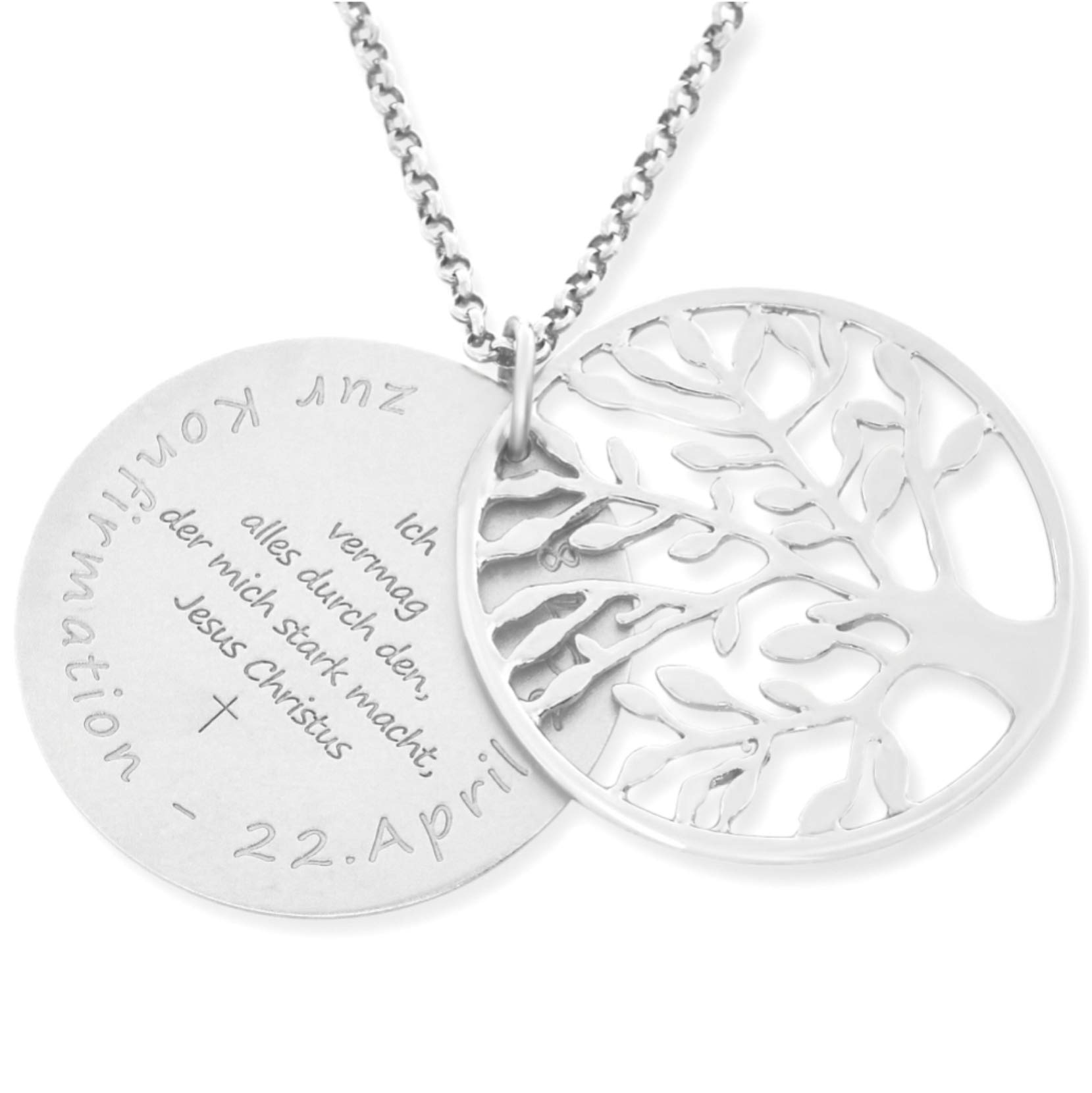 Konfirmation Kette 925 Silber Gravur Lebensbaum Namenskette Konfirmationskette Kommunion Spruch Geschenk Junge Mädchen Kinderkette | HANDMADE IN GERMANY