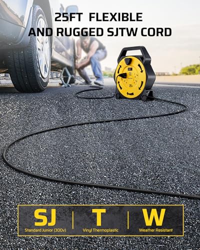 image for DEWENWILS Cord Reel with 4 Power Outlets, 2-USB Ports(3.4A Fast Charge