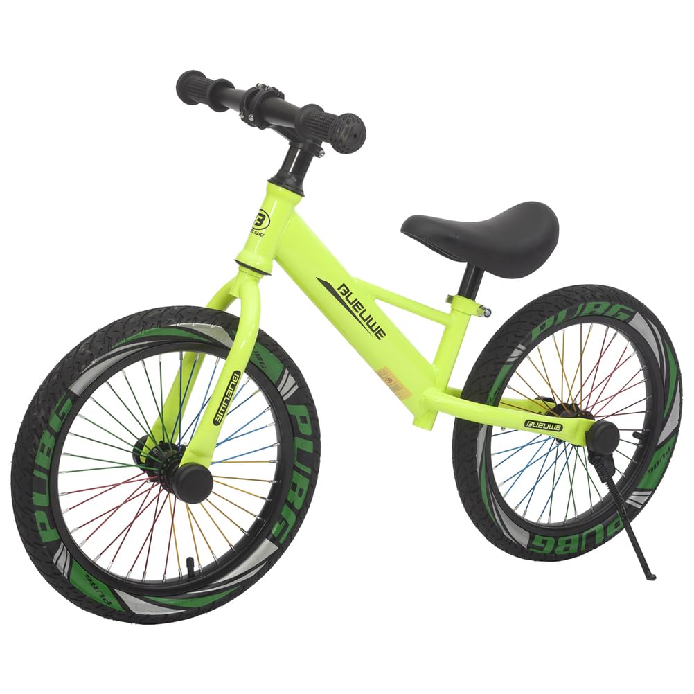 Bueuwe 16 Inch Kids Balance Bike for 4-8 Year Old Boys Girls, No Pedal Bike with Kickstand, Learning Training Bicycle Bike with Colourful Air wheels and Adjustable Seat,Green