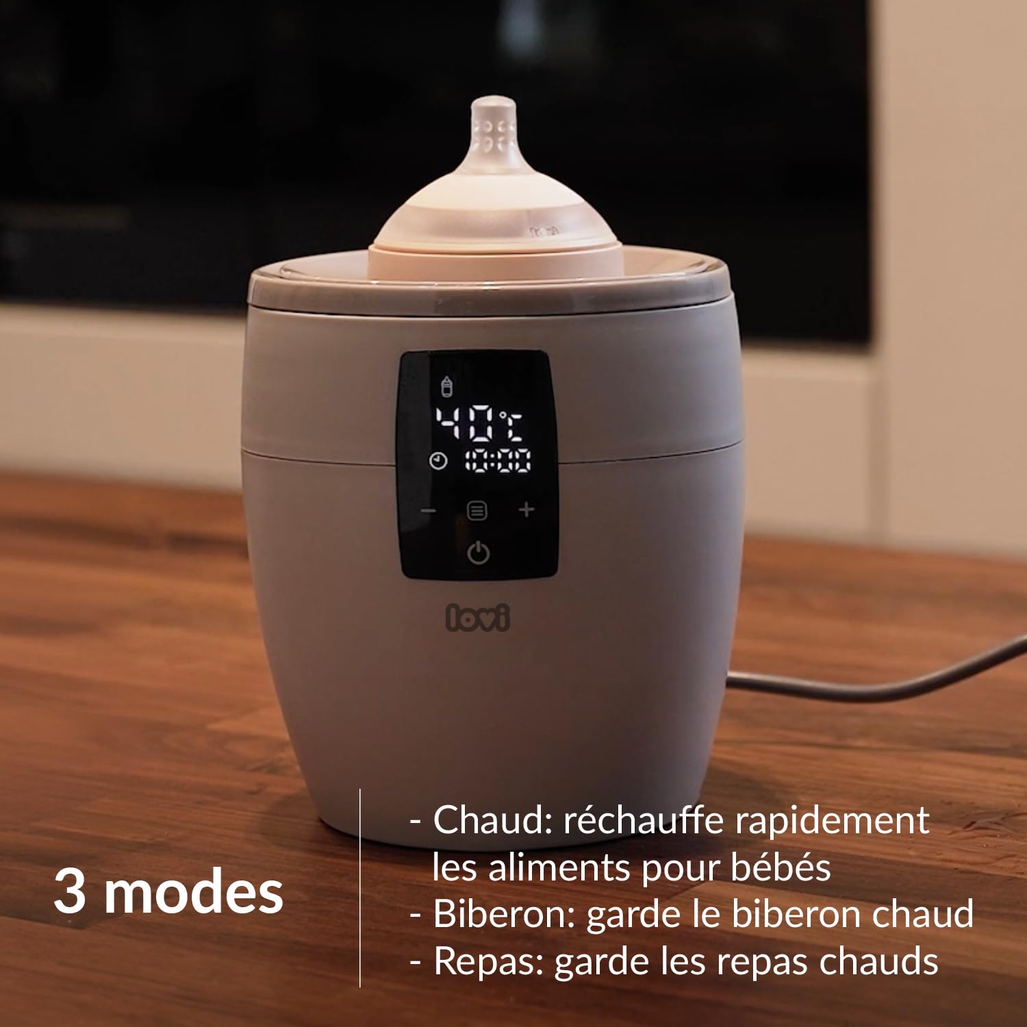 Difrax LOVI - Calentador de biberón 6 en 1 - Calentamiento rápido y seguro, mantenimiento caliente, descongelación y esterilización de vapor - universal gris/negro