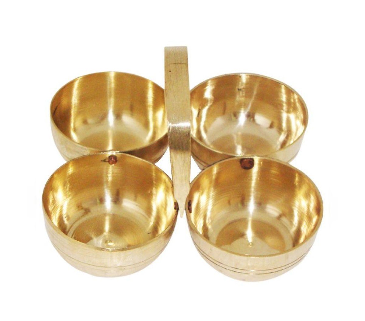 Mehrunnisa Brass Puja Roli Chawal Elaichi Mishri 4 Bowl Stand (MEH1260)