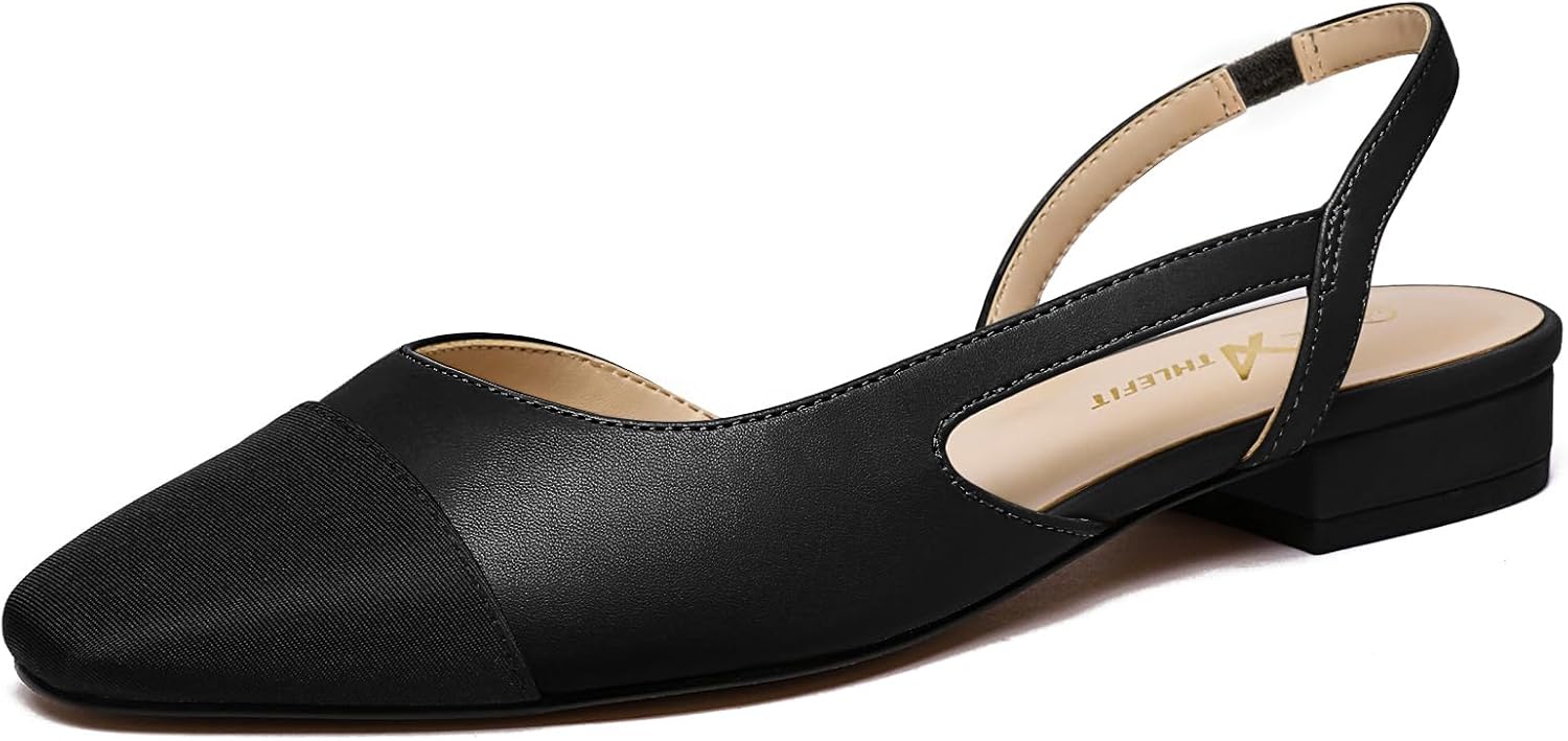 Athlefit Slingback Flats for Women Square Pointed Toe Two Toned Flats Wedding Pumps for Women