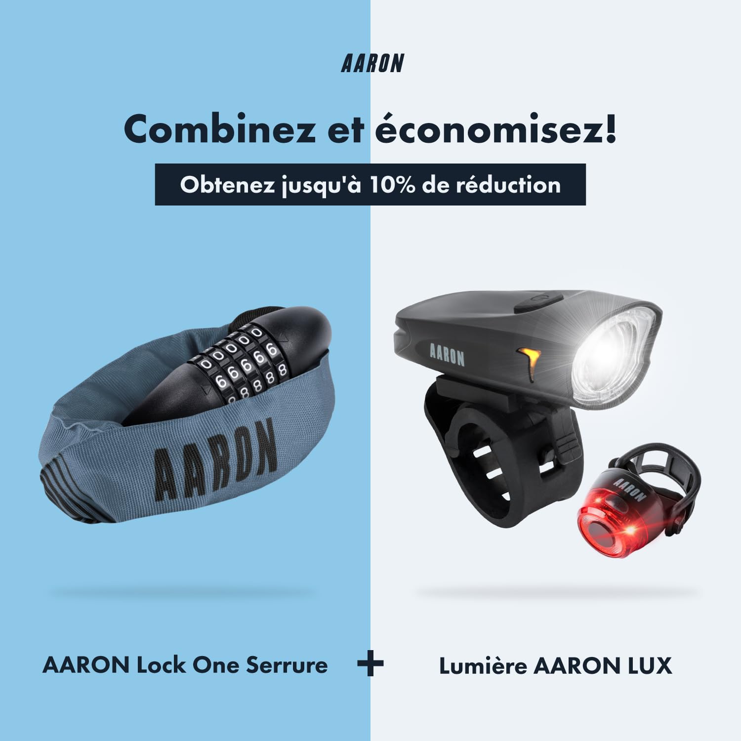 AARON - Antivol pour vélo Lock One à Combinaison à 5 Chiffres - Chaine en Acier/Niveau de sécurité élevé - pour vélo électrique/VTT/VTC/vélo de Ville/vélo de Course/véhicule électrique