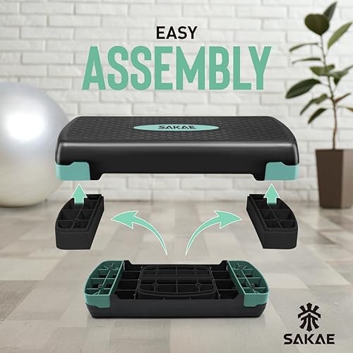 Vista 17 de Juego de pasos aeróbicos con mancuernas y cinta métrica, altura ajustable de 2 niveles, plataforma de ejercicios de entrenamiento, 4