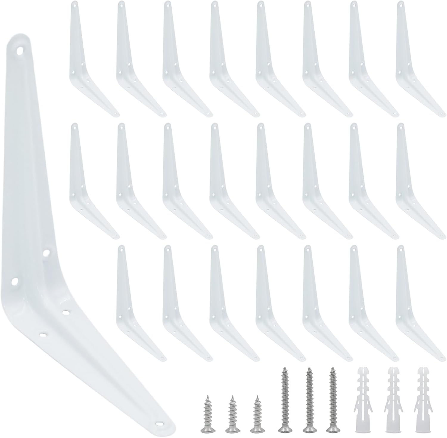24Pcs 12 x 10 Inch White Shelf Brackets, Heavy-Duty Metal Steel Corner L Brackets for Shelves Shelf, Bookshelf, Garden Boards, Wall Hanging Shelves Decoration Clapboard