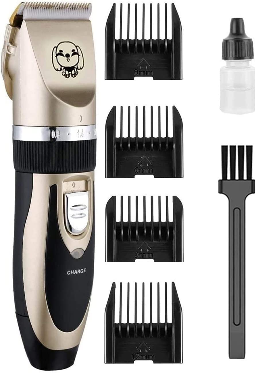 LIIAV Cortapelos for perros, kit profesional de aseo for mascotas, afeitadora recargable for mascotas, recortadora de pelo silenciosa inalámbrica for perros con 4 accesorios de peine y herramientas ad