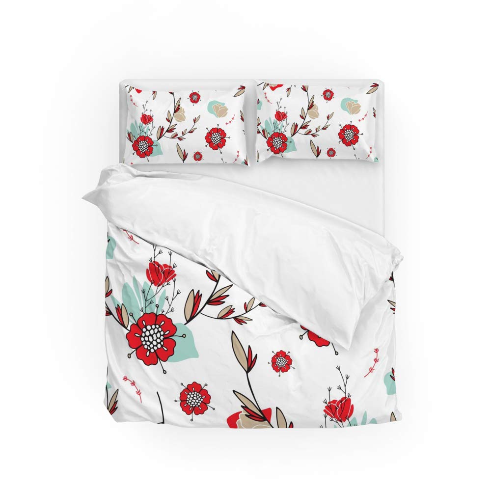 Parure de lit 3 pièces housse de couette fleurs taies d'oreiller ultra doux
