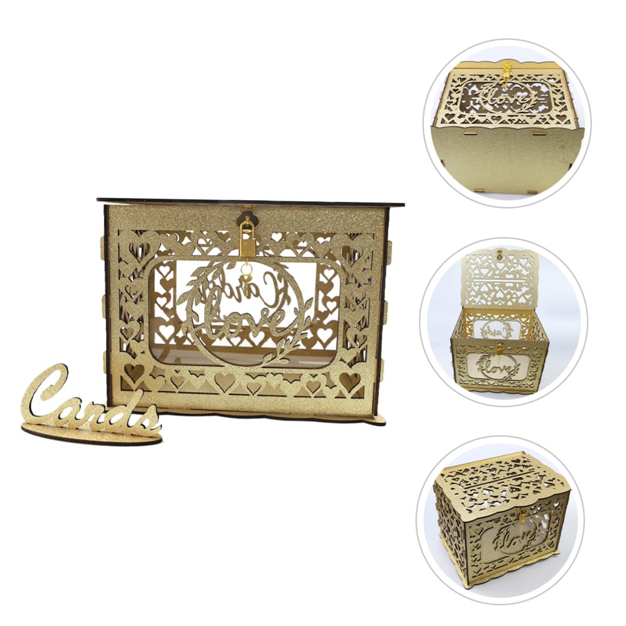 Holz Kartenbox mit Hohldesign Große Hochzeit Umschlag und Geldbox Dekorative Holz Aufbewahrungsbox für Jubiläum Empfang und Feier