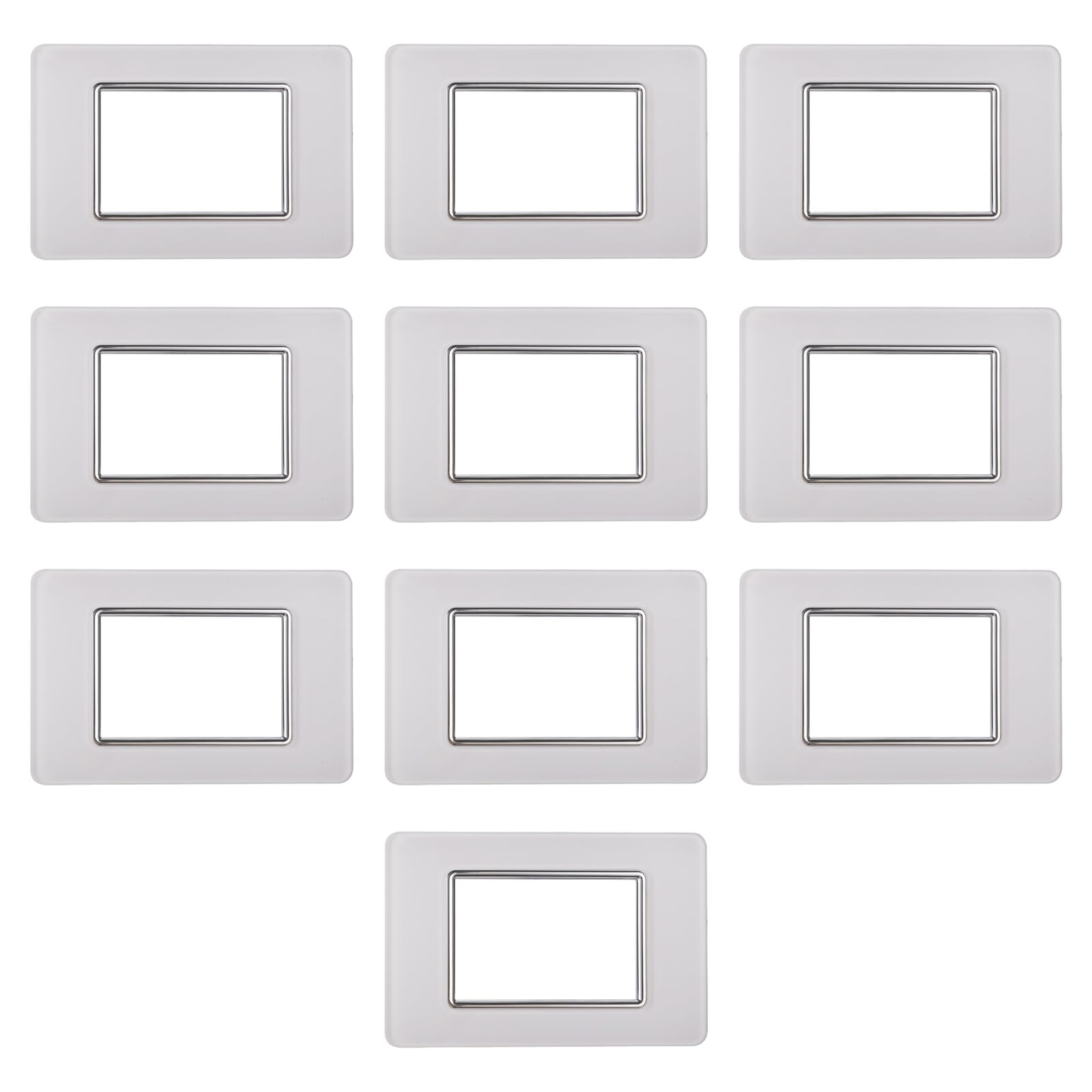 CONFEZIONE DA 5 CONFEZIONE DA 10 PLACCHE IN VETRO, 3 MODULI/POSTI, COLORE BIANCO, COMPATIBILE CON VIMAR PLANA, DESIGN ELEGANTE E MODERNO, PER INTERRUTTORI/PRESE, SERIE CIVILE