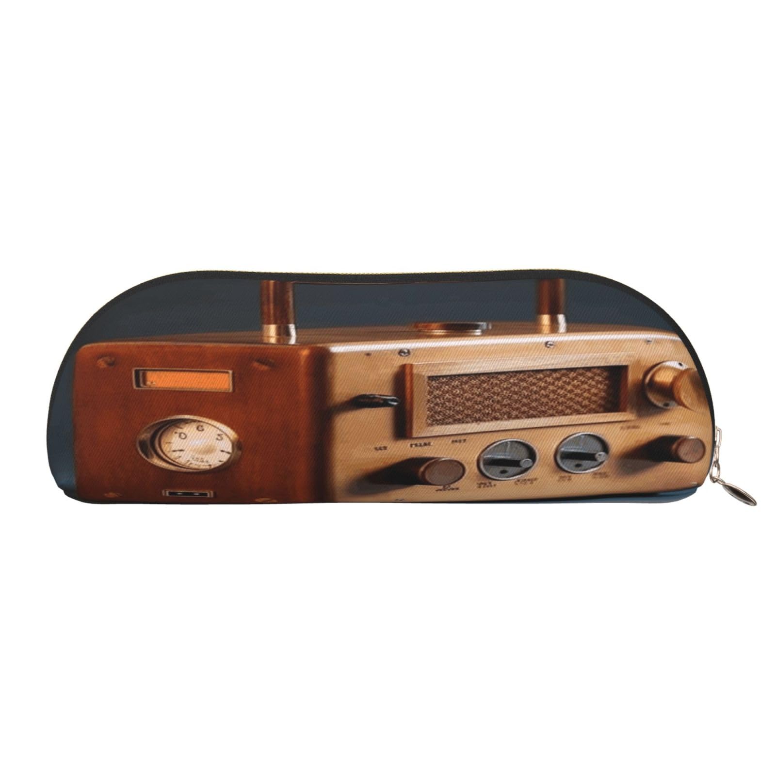 QMKFWT Wooden Radio Pencil Pouch Leather,Small Pen Bags With Zipper For Pencils,Pens,Markers,Makeups,Change,Coins