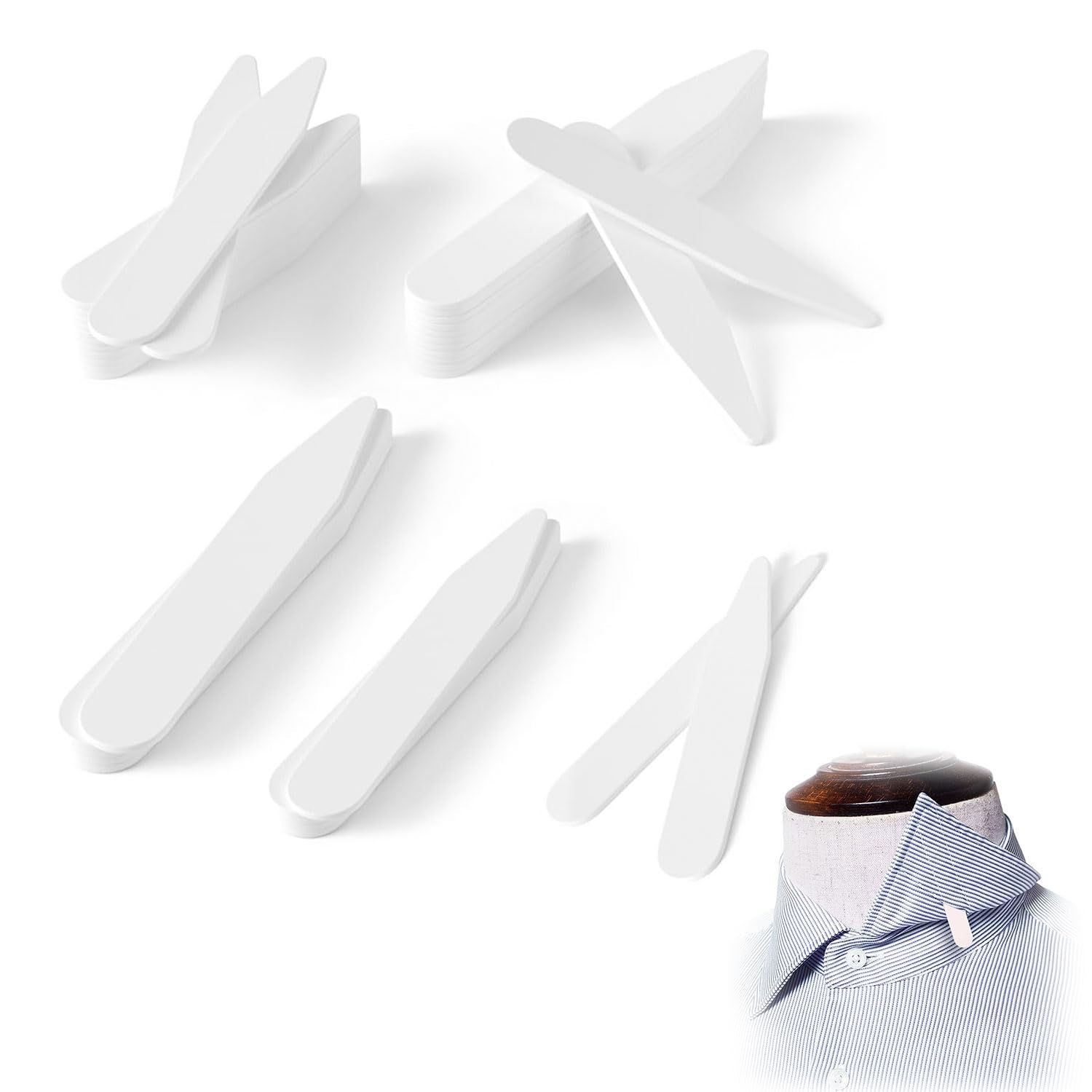 50 Varillas Reforzadas para Cuello de Camisa Masculina, Refuerzo de Huesos de Cuello Blanco, Cuello de Camisa para Hombre, Ballenas Camisas, 5 tamaños, Accesorios De Ropa De Camisa