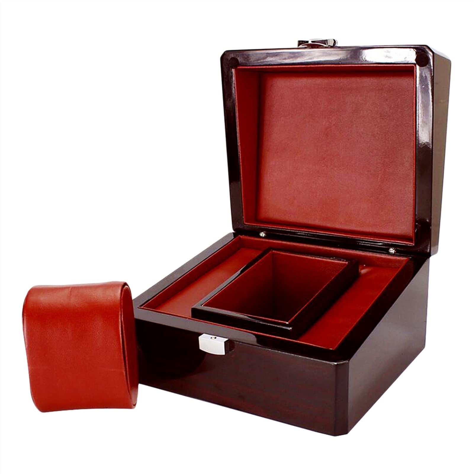 XBTGS Uhrenbox aus glänzendem Holz, für Uhren, Armbänder, Leder, Kissenbox, Schmuck-Organizer, Halskettenständer, Schmuck- und Uhren-Aufbewahrung, Organizer, Uhrenetuis für Herren