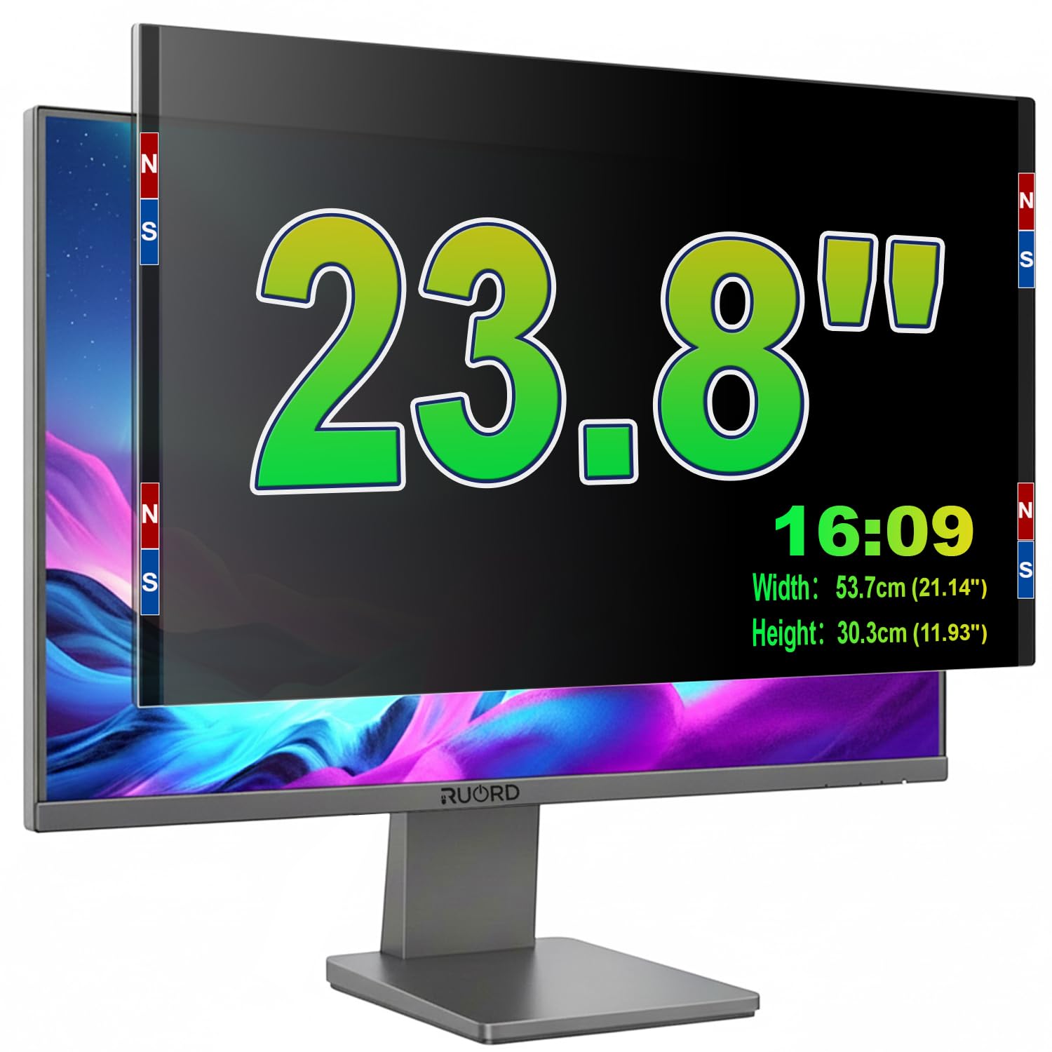 Magnetischer Sichtschutzfolie für 23.8 Zoll 16:9 Monitor - Blaulichtfilter & Blendschutz, Abnehmbar Blickschutzfolie | Beidseitig Verwendbarer Acryl-Blickschutzfilter