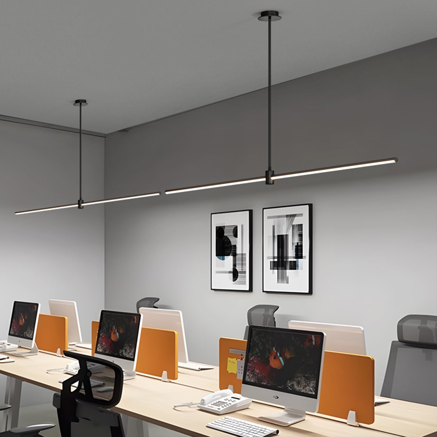 HYJAUSXB Modern Dimmable Pendant Lamp with Remote Control Adjustable Height Linear Design Chandelier for Kitchen Island Dining Room and Office Black Finish 120cm