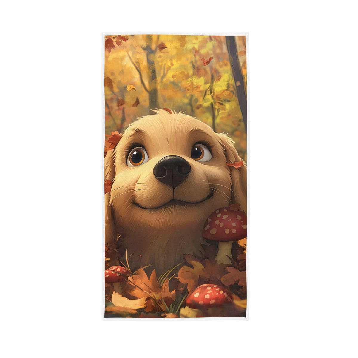 HUYGD Cute Dog Fall Mushroom Hand Towels for Bathroom, Hand Towel for Bathroom, Shower, Hotel, Spa 15 x 30 Inches