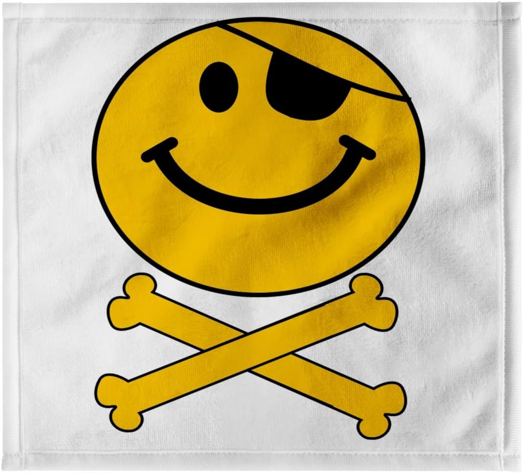 3dRose Pirate Smiling face Yellow Happy Jolly Roger Flag Skull and Crossbones Smilie with Eye Patch - White 22x30 Bath Hand Pool Towel