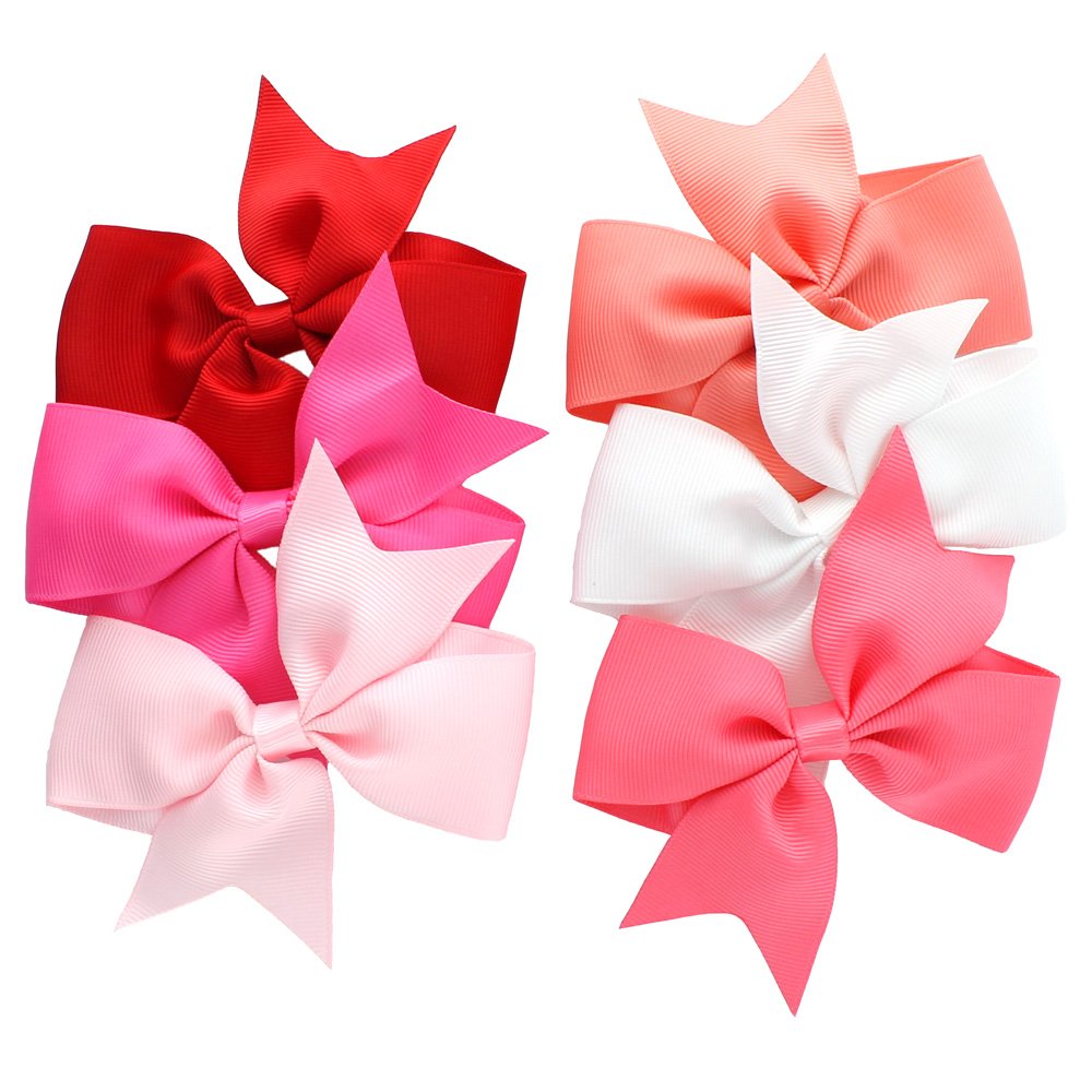 My LelloMedium 4" Girls Split Tails Boutique Grosgrain Hair-Bow Mixed Variety 6 Pack Pink Shades