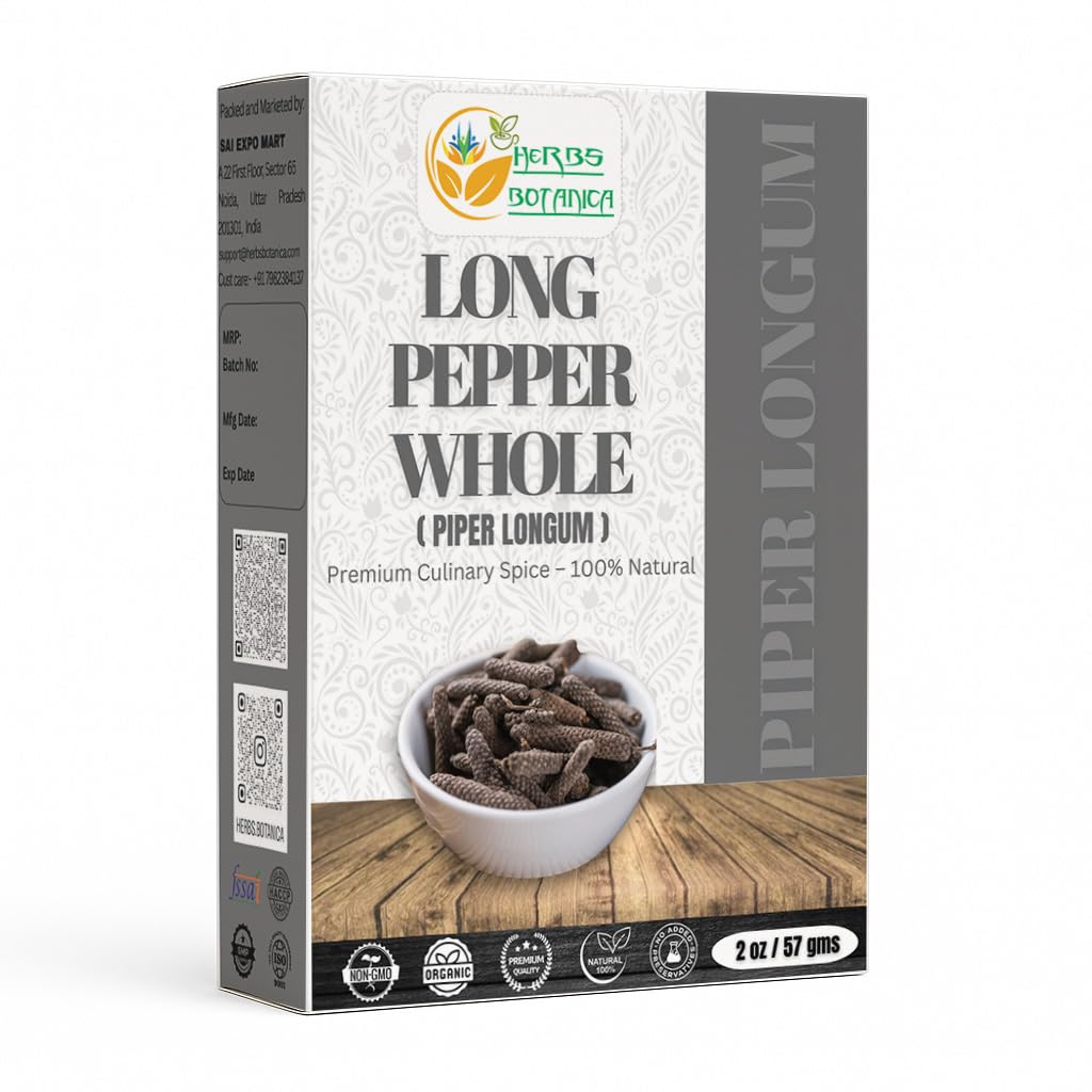 Herbs Botanica Long Pepper Whole β Premium Indian Long Peppercorns (Piper Longum) for Authentic Flavor in Culinary & Ayurvedic Use, Perfect for Grinding, Spice Blends, and Cooking β 2 oz