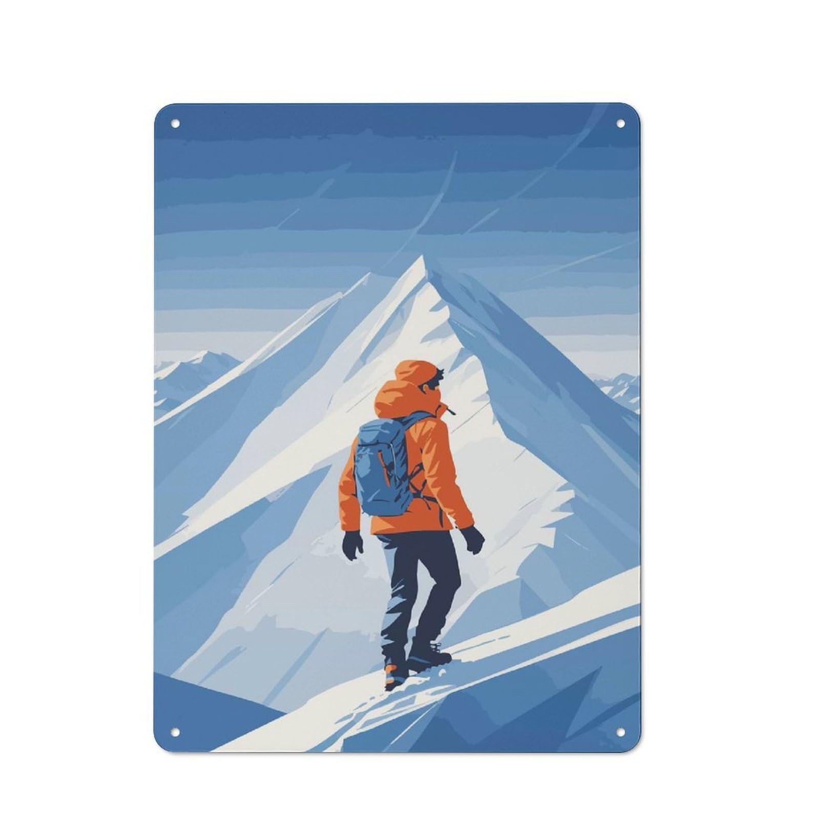 Junmoney Style-4 Metal Plaque 40X30cm With Mountain Climber In Snowy Landscape For Pub Or Café, Vintage Decor, For Metal Sign Collectors, For Vintage Wall Decor Fans