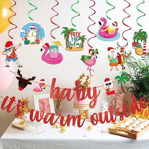 Red Glitter Baby Its Warm Outside Banner, Christmas July Party Decorations July Christmas Banner July Mele Kalikimaka Christmas Decorations,Tropical Christmas Party Banner Decorations #TOP2