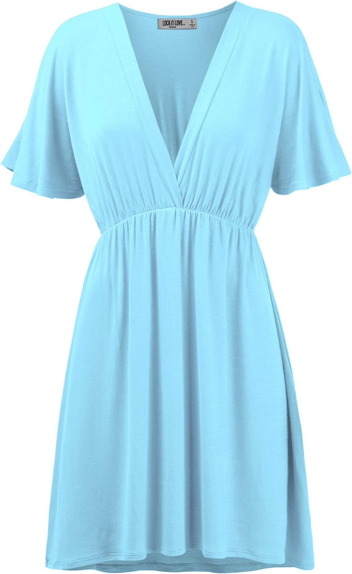 Womens Short Sleeve Kimono Style Deep V Neck Casual Summer Dress S-3XL Plus Size
