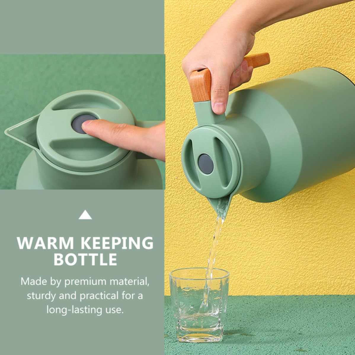 Tofficu Botella Térmica de Gran Capacidad 1l Interior de Vidrio y Mango de Madera para Mantener Bebidas Calientes en Casa Diseño Simple y Fácil de Usar